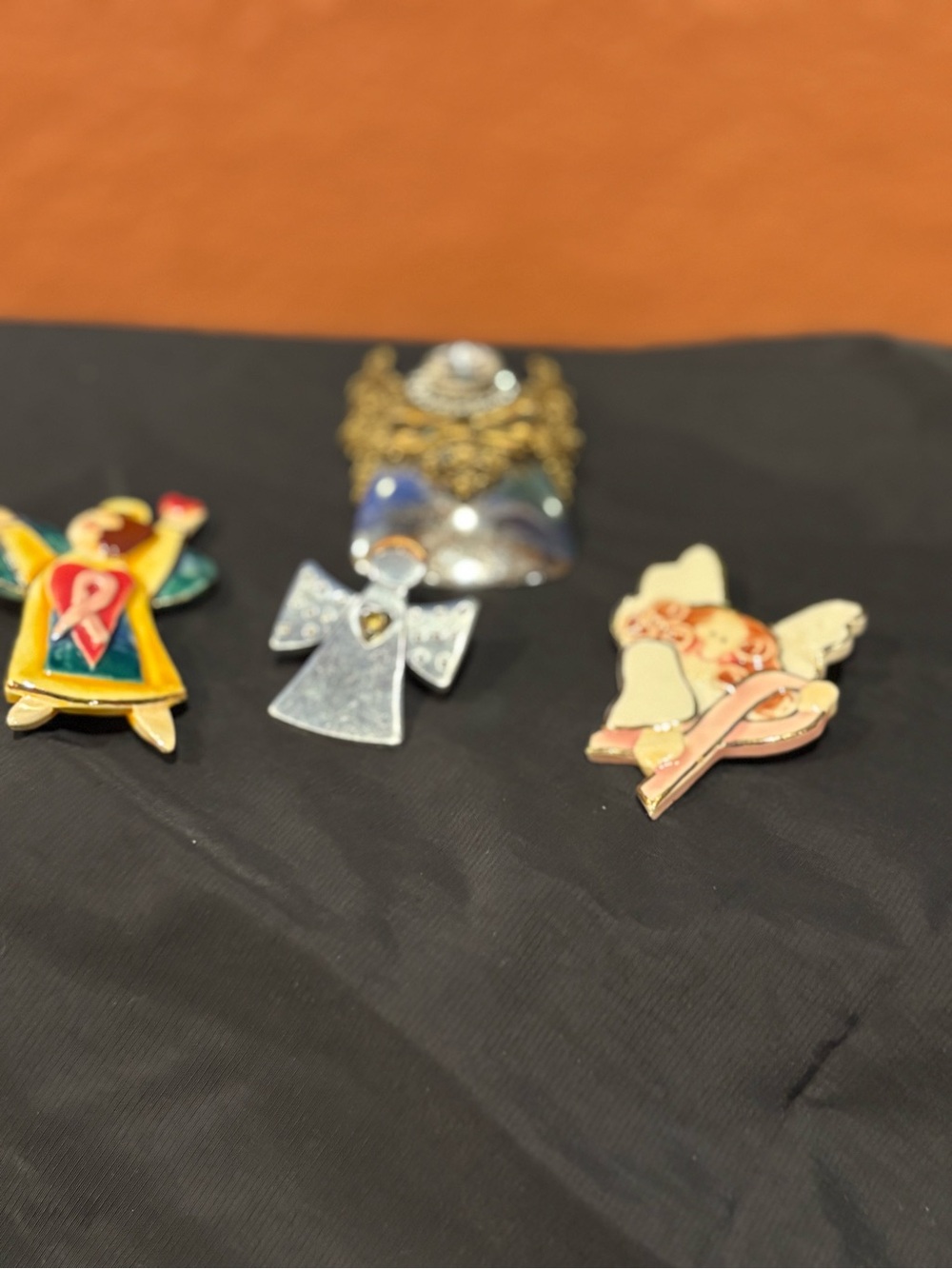 Assorted Angel & Cross Enamel Pins - Yellow, Red, Pink, Silver